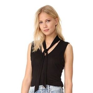 Black Frame sleeveless tank top with an adjustable neck tie detail.